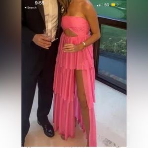 X REVOLVE Strapless Tiered Ruffle Gown in Pink